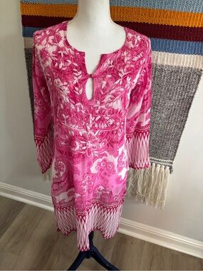 Raj Pink Floral Embroidered Cotton Tunic/Dress